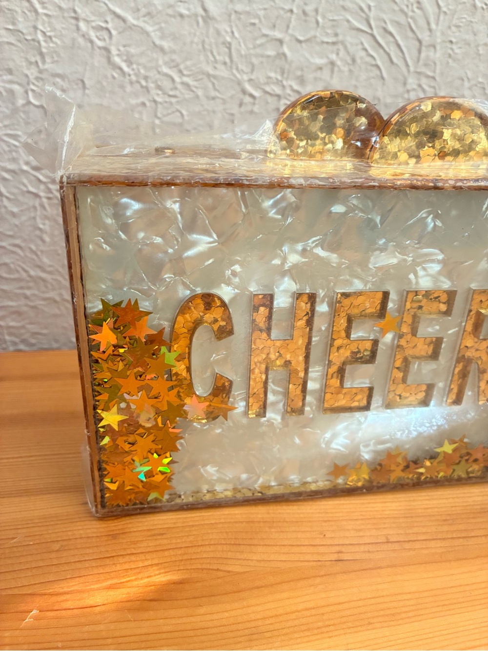 Bari Lynn CHEERS gold glitter stars box purse - Picture 2 of 7